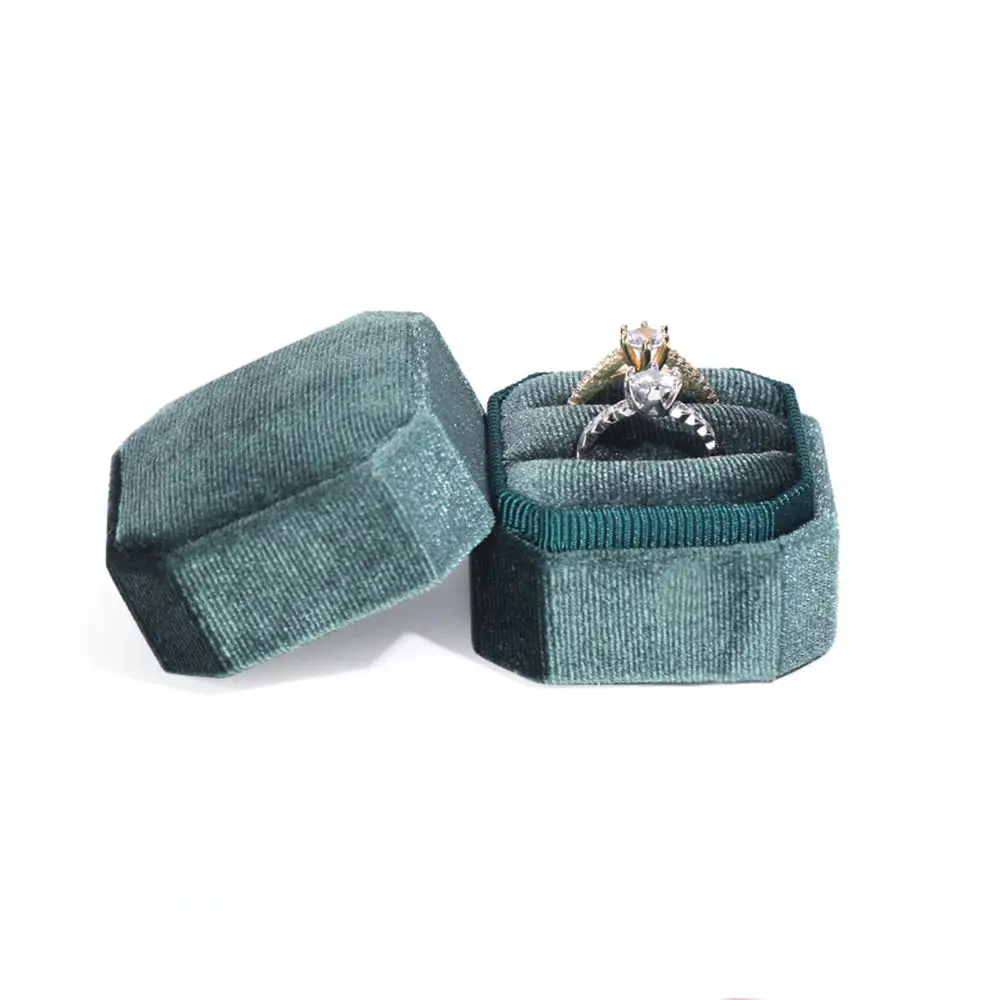 High-quality Wedding Exquisite Double Ring Storage Box Velvet Jewelry Box With Detachable Lid Ring Display Box