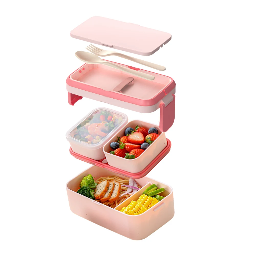 

2 Layer Bento Box for Adult, 1960ml Stackable Large Lunch Box with Divider, Fork, Spoon, Leak-Proof for Work, School, Picnic