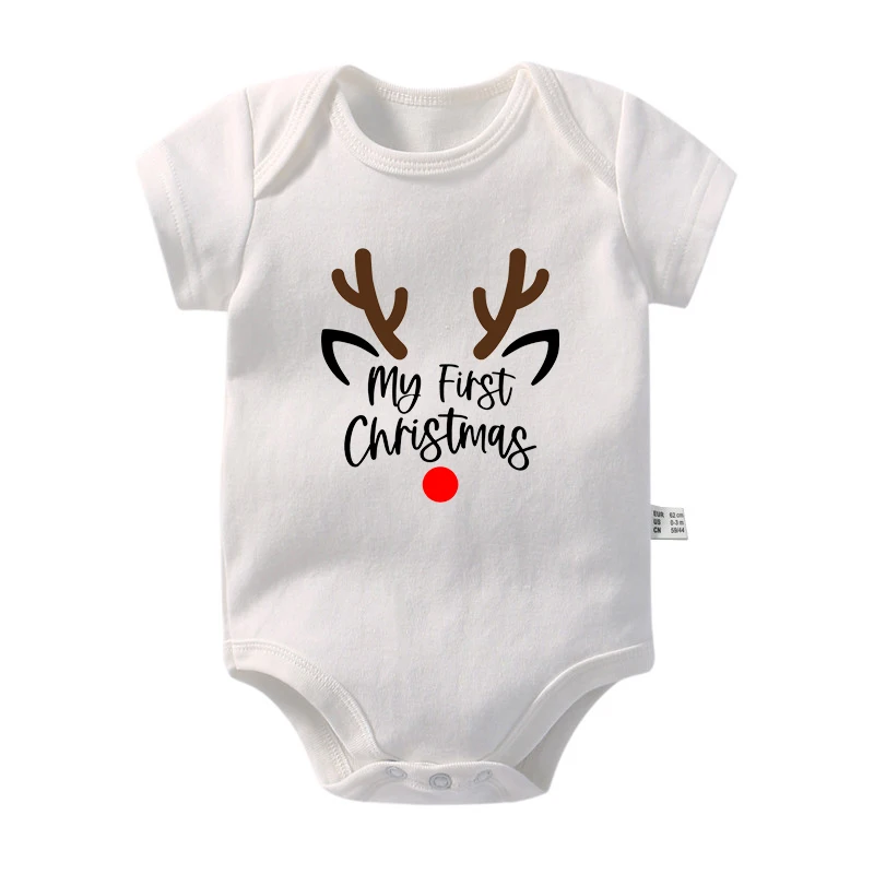 My First Christmas Baby Romper Reindeer Antlers Red Nose Print Newborn Bodysuit Xmas Holiday Photo Outfit Infant Onesies
