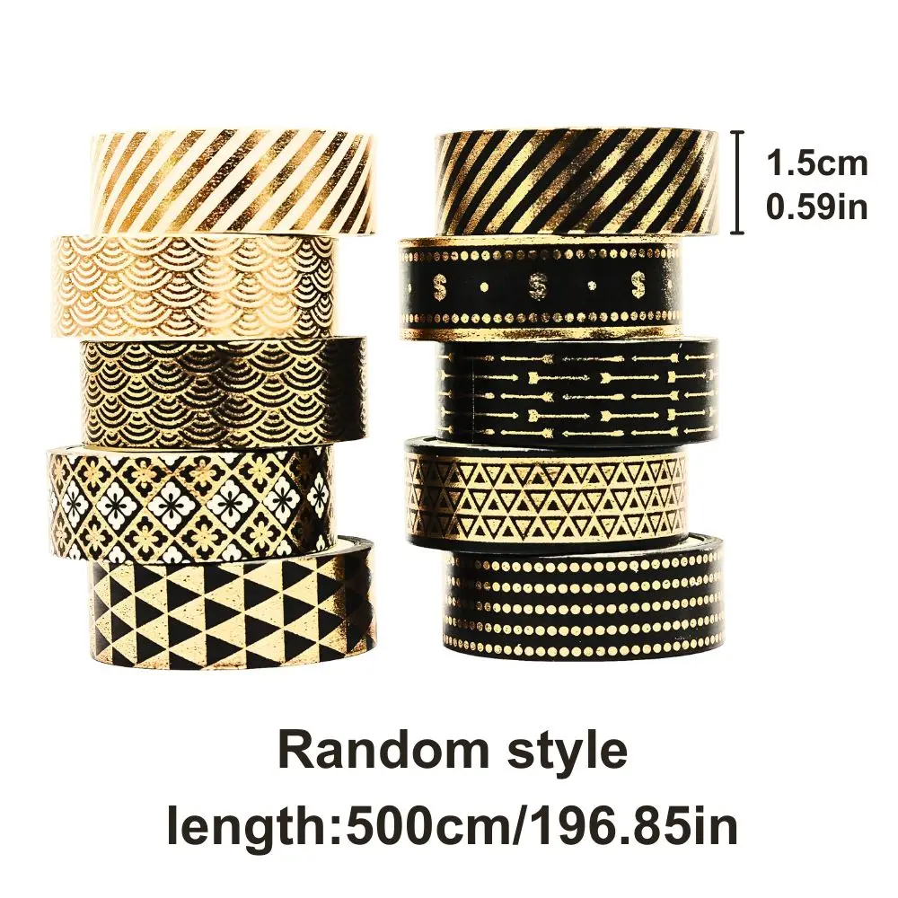 4/6/8pcs Black Golden Foil Washi Tape Random Patterns for Diary Planner Scrapbooking Handcraft Gift Decoration YMY
