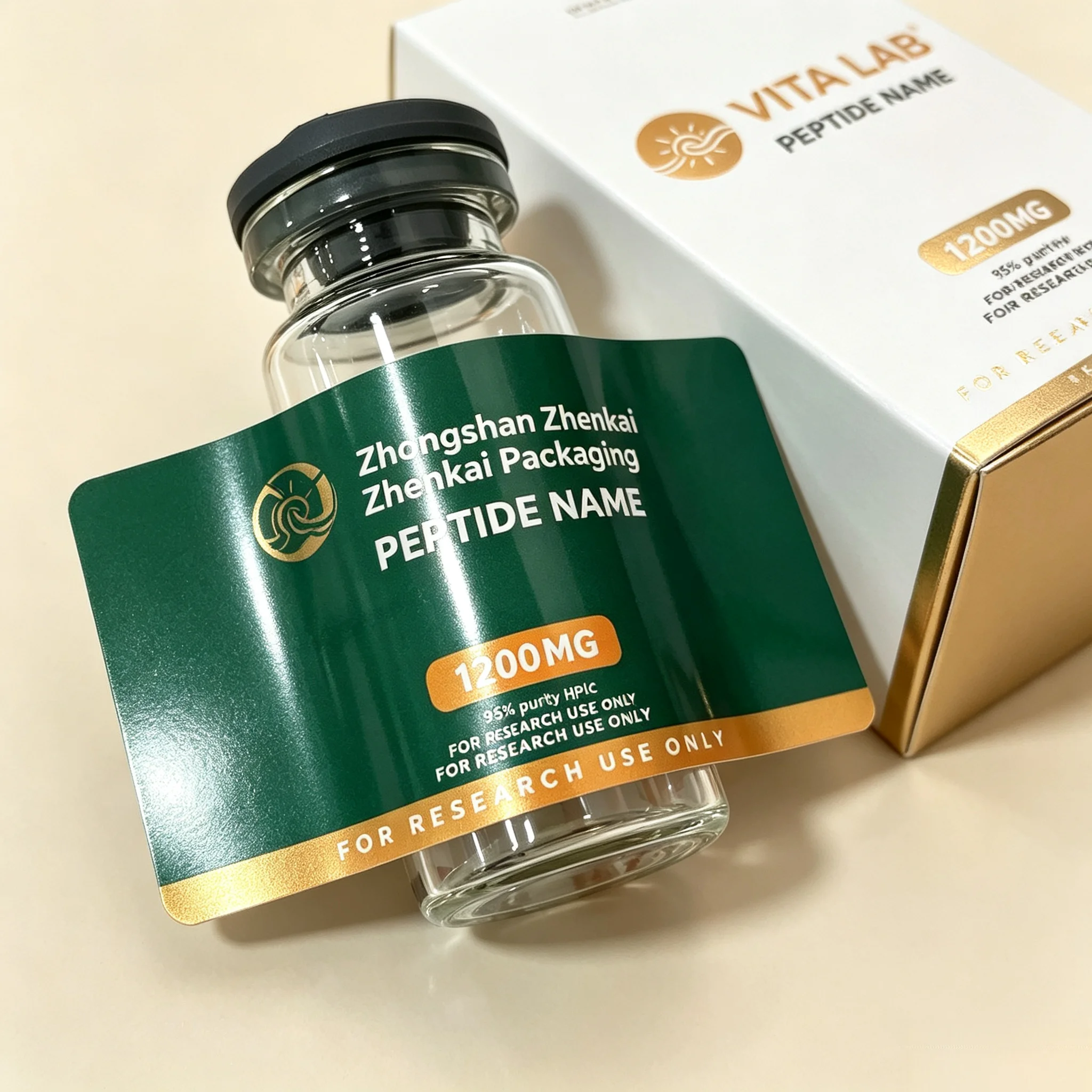 Self Adhesive Vinyl Peptide Vial Labels Custom HD Waterproof Printed Boxes Compatible With Beauty Fitness Supplement Bottles