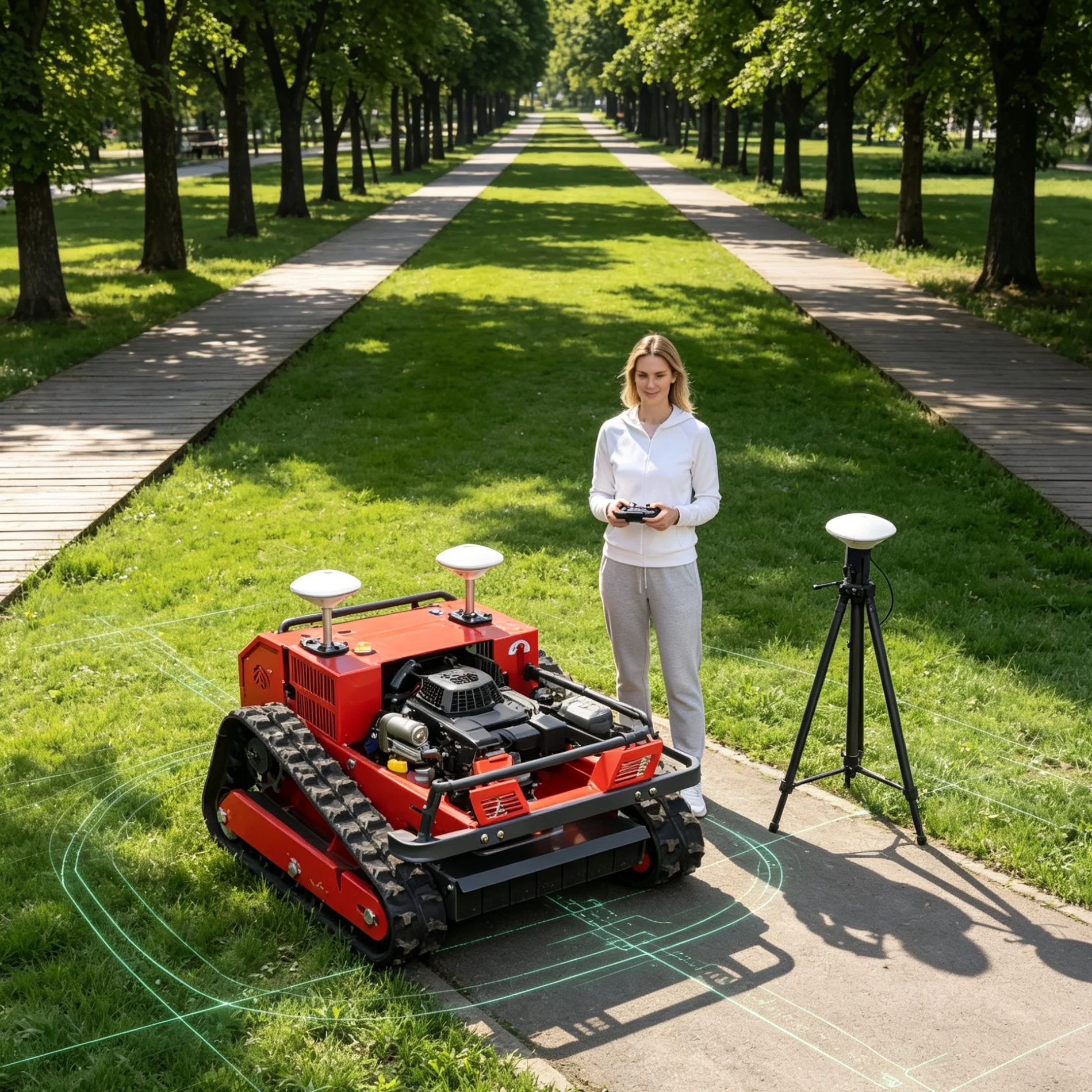 Customized Multi‑Terrain Backcountry Orchard Red 550‑GPS Zero‑Turn Lawn‑Mowing Robot, Remote‑Set Custom GPS Route For Tough Hill
