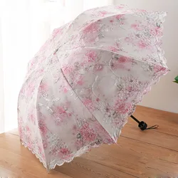 Fashion Vintage Embroidered Lace Folding Princess Umbrella Summer Outdoor Portable UV Protection Sun Umbrella Sunny Umbrella