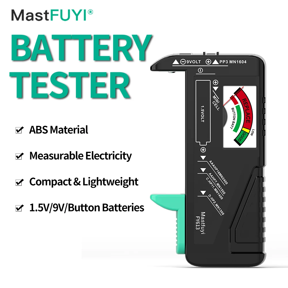 

MASTFUYI Handheld Battery Detector AAA, AA, D, C, 1.5V, 9V, Coin Cell Battery Scan power-free household battery testing tool