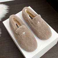 Slip On Furry Moccasins Women Flats Mink Hair Shoes Ladies Cotton Padded Loafers Femme Winter Fluffy Loafers Warm Snow Fur Boots