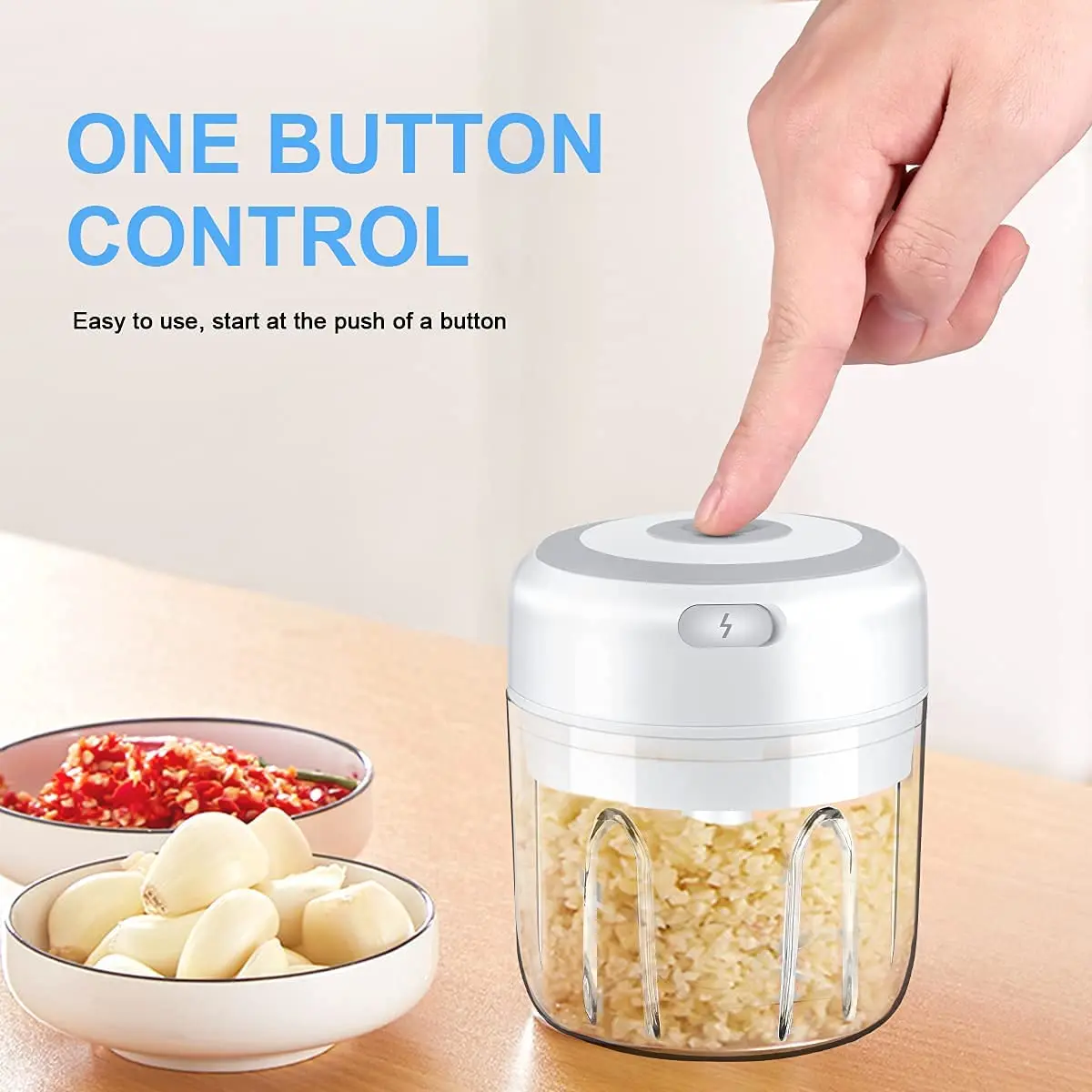 Electric Mini Garlic Chopper, Portable Food Processor, Vegetable Chopper Onion Mincer, Cordless Meat Grinder with USB Charging