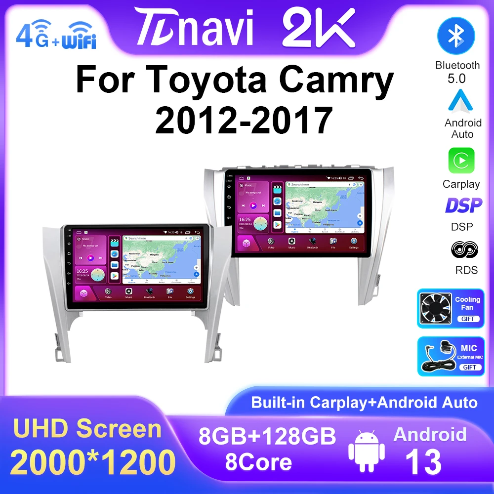 

Автомагнитола T7/T7 Plus для Toyota Camry 7 XV 50 55 2014-2017, мультимедийный видеоплеер с GPS-навигацией, Android 13 Carplay