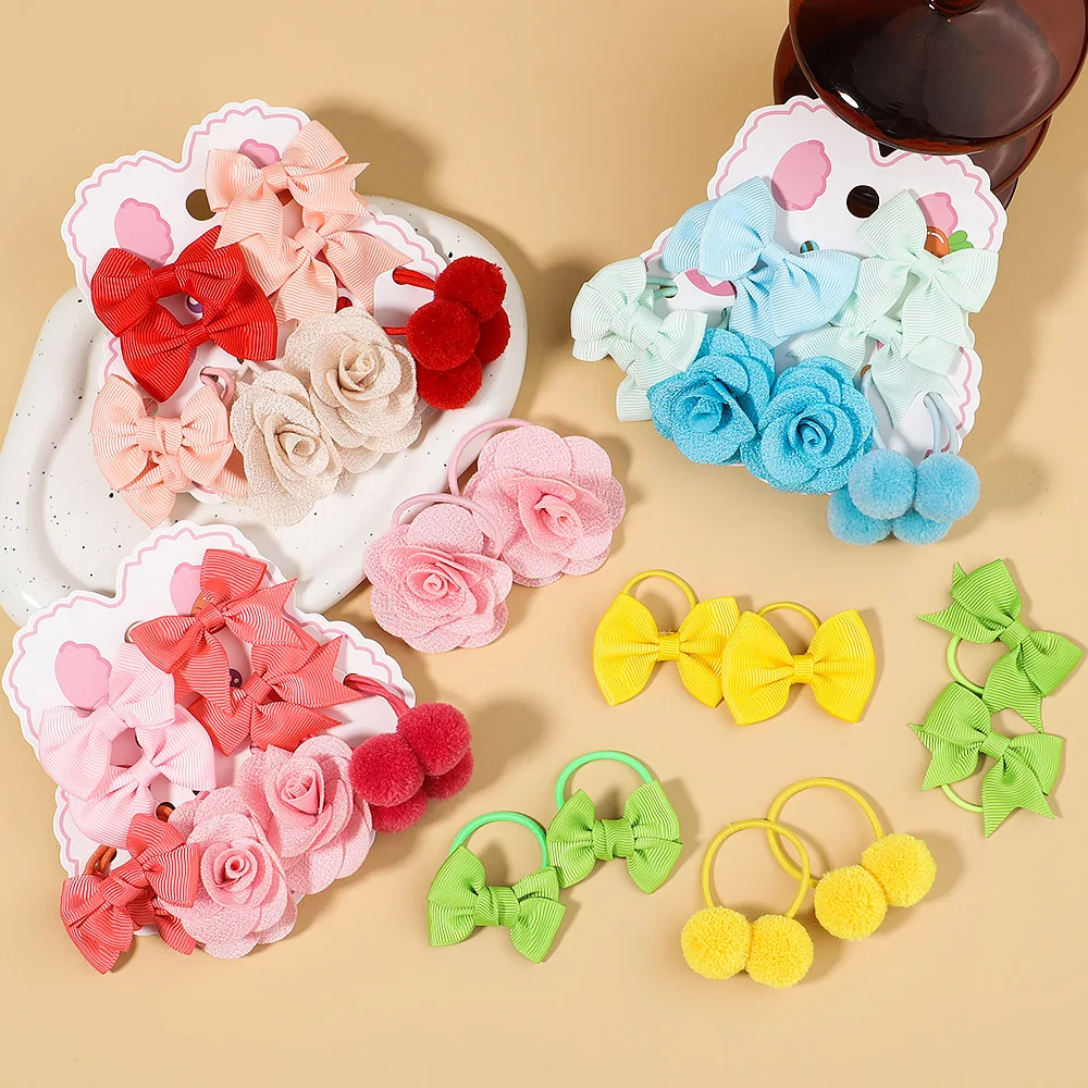 10Pcs/Set Girl Cute Flower Bow Scrunchies Rubber Bands Children Sweet Hair Bands Hair Tie Kid Hair Accessories Baby Holiday Gift