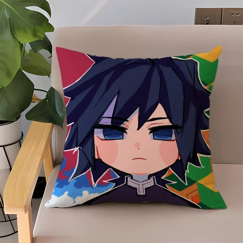 Fundas de almohada de 45x45 para cama, funda de cojín de Anime Demon Slayer para niños, estampado de doble cara, almohadas para sofá, decoración del hogar