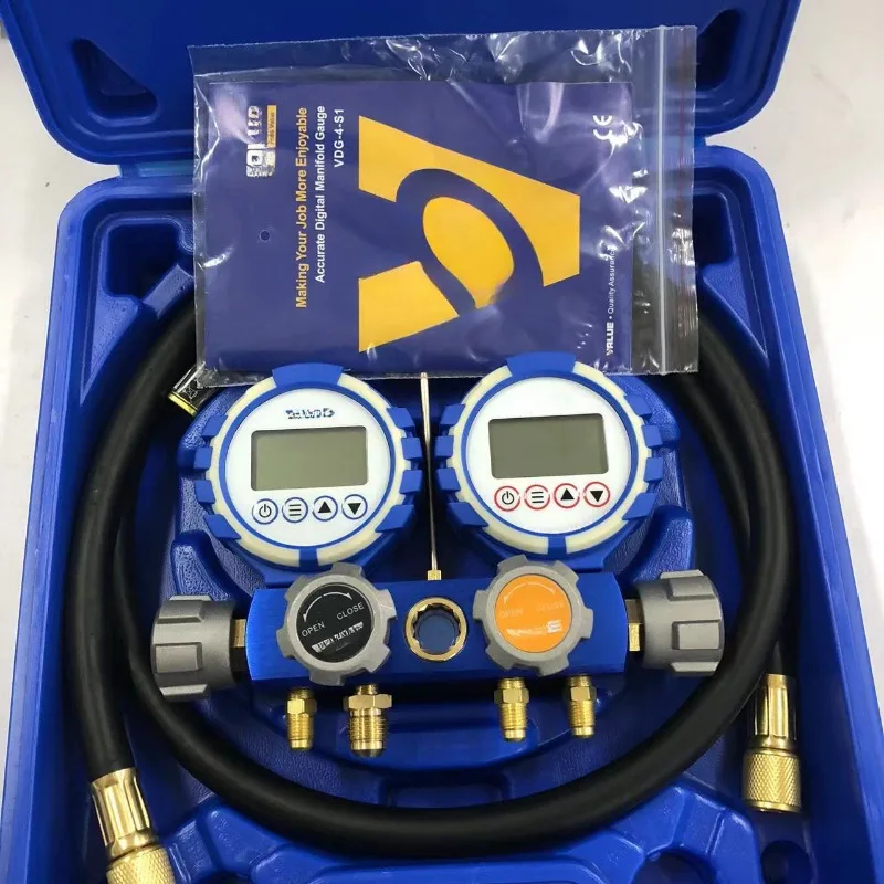 Refrigeration Tools Value Digital Multigas Manifold Gauge VDG-4-S1 With High Vacuum Hose