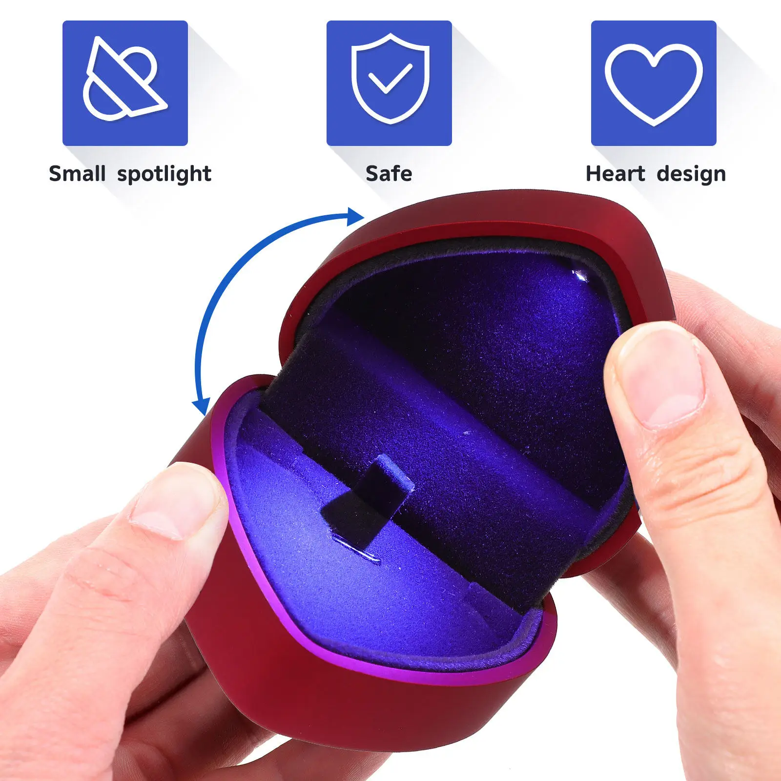 

Пластиковый футляр для украшений в форме сердца со встроенной LED-подсветкой: функциональный дизайн для безопасных путешествий и домашней организации, компактный