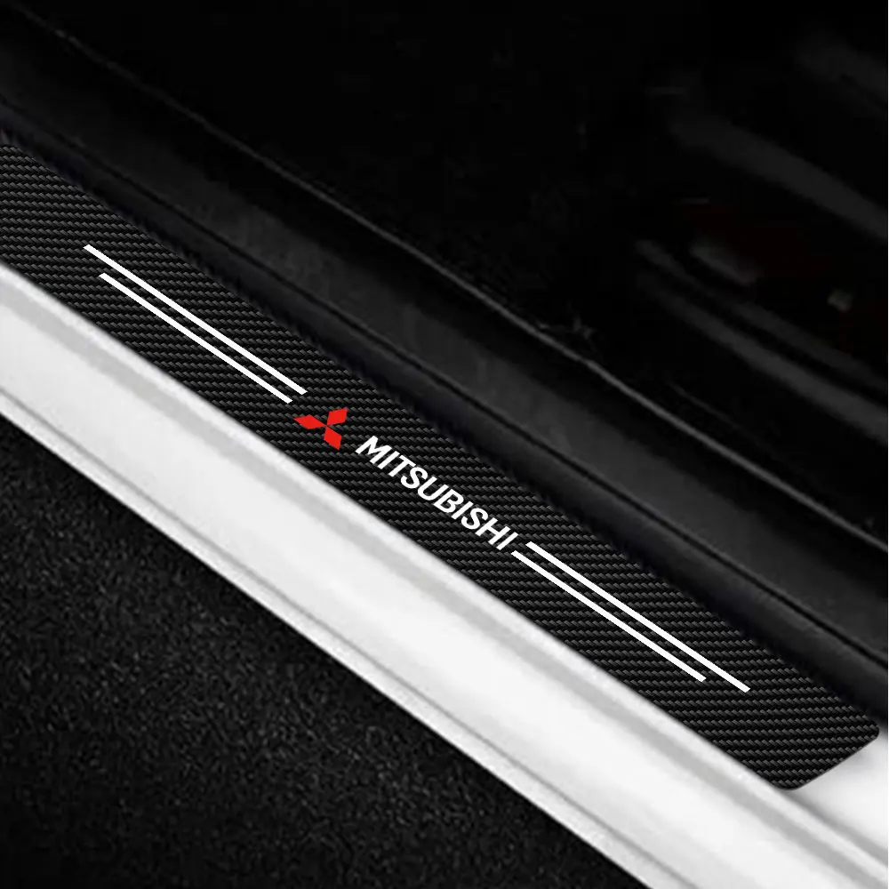 4pcs/set Carbon Fiber Leather Car Door Sill Anti-Scratch Decorative Sticker For Mitsubishi Lancer EX Outlander ASX Pajero l200