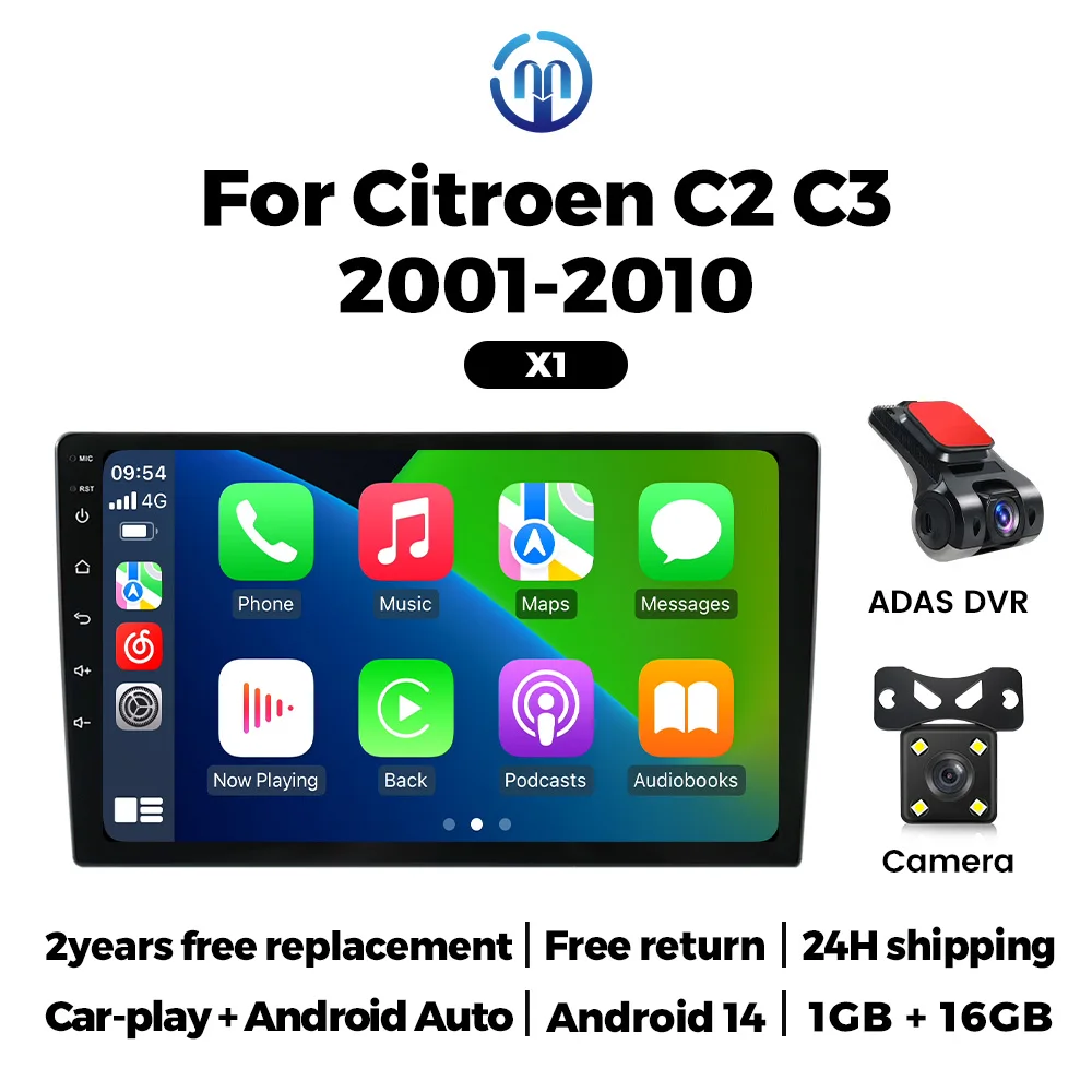 2025 Nieuwe Autoradio Carplay Android Auto Voor Citroen C2 C3 2001 2002 2003-2010 Auto Multimedia Speler met Frame GPS RDS Stereo