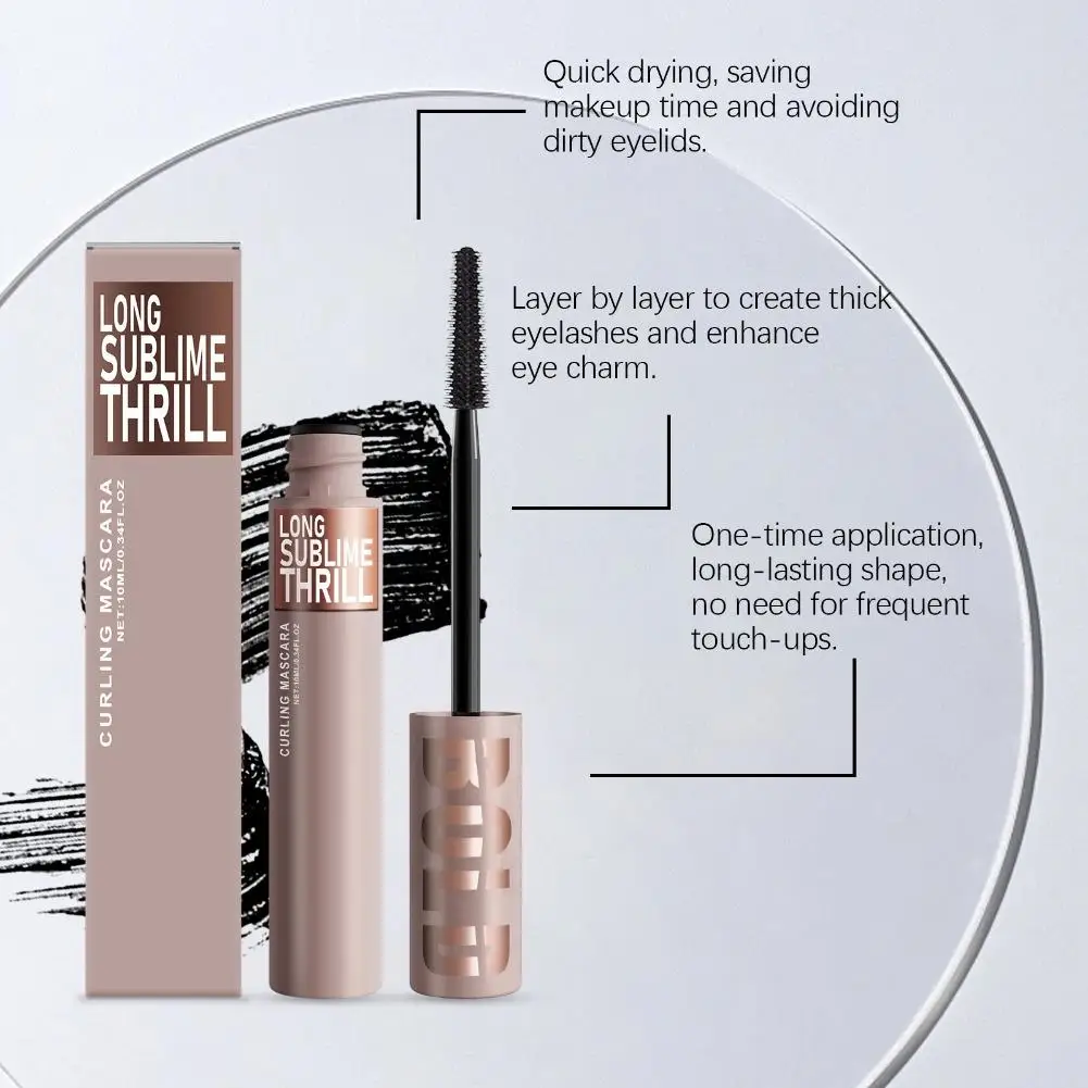 10ml Waterproof Curling Mascara Slim Curly Eye Black Thick Long-lasting Non Smudging Eye Black Natural Makeup Look Eye Black