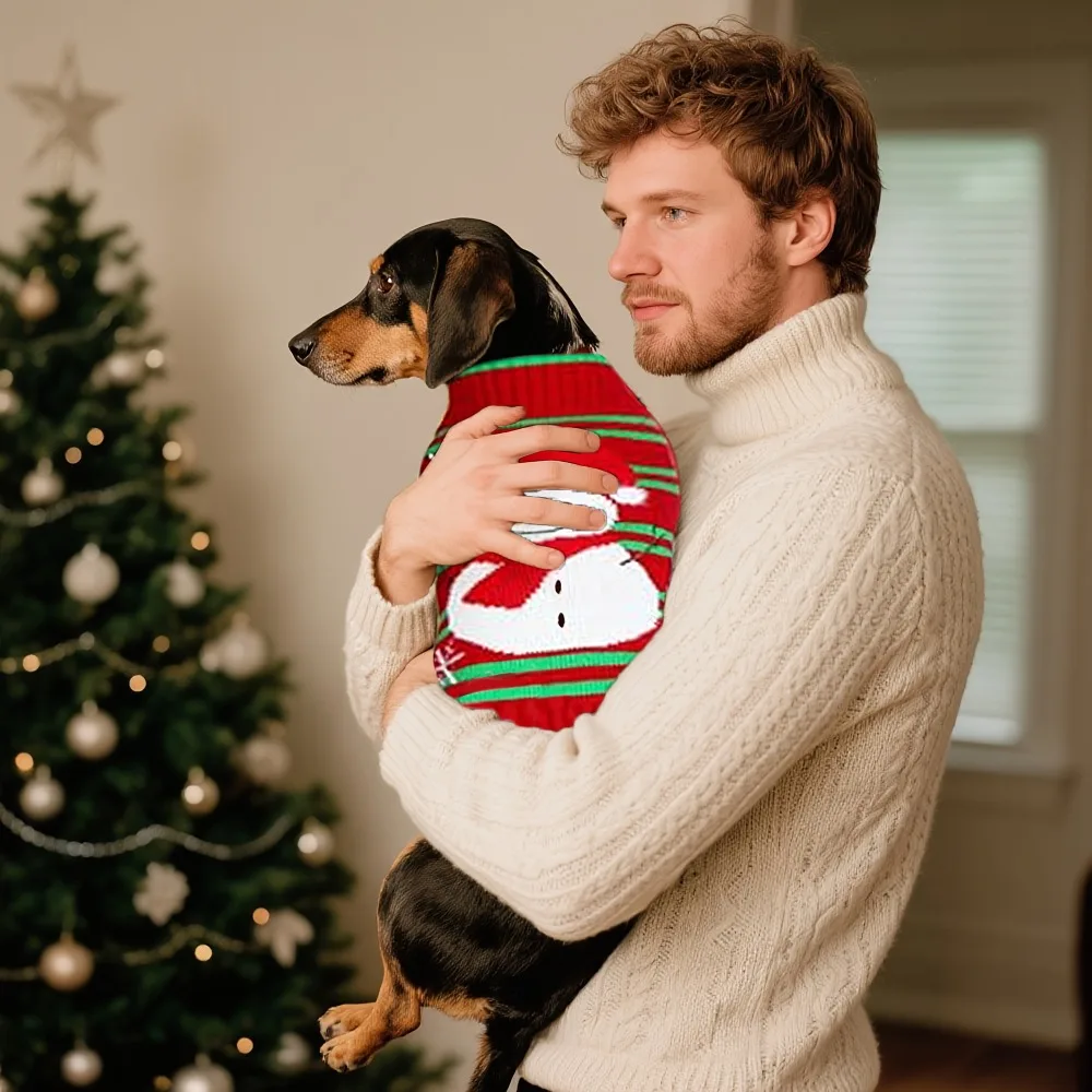 

Dog Sweater Christmas Cute Elk Santa Claus Print Striped Dog Clothes for Small Dogs Chihuahua French Bulldog Dachshund Clothing