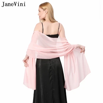 JaneVini 우아한 핑크 시폰 신부 볼레로 롱 케이프 숄, 볼레로 슈러그, 여성 화이트 웨딩 무도회 파티 드레스, 신부 랩 스톨