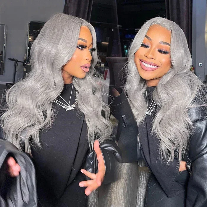 Silver Gray Body Wave Lace Front Wigs For Women Grey Human Hair Wigs Raw Brazilian 13x6 Transparent Lace Frontal Wig Mint Green 27# Honey Blonde 613 Blonde Colored Prepluck 30 40Inch view 6