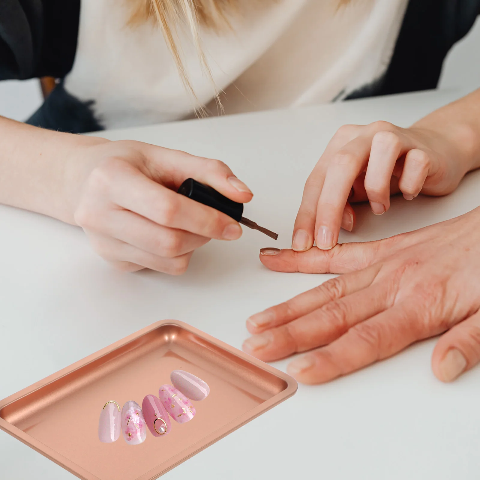 Edelstahl-Schmucktablett, Maniküre, Schreibtisch-Werkzeugaufbewahrung (Rosa), Nagelwerkzeuge für Organizer, Platte, Schmuckstück, Kommode, Schmücken