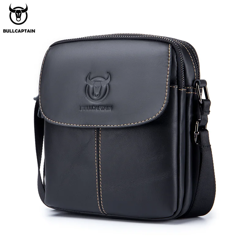BULLCAPTAIN-Bolsa de ombro de couro para homens, pequenos sacos casuais, bolsa tiracolo multifuncional, marca, D07