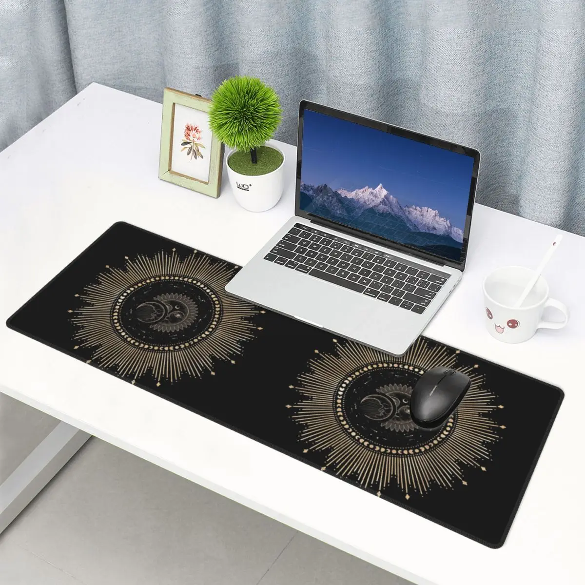 Large Mouse Pad Boho Golden Crescent Moon And Sun Witch Gamer PC Laptop Mats Keyboard Carpet Computer Gaming Desk Mat