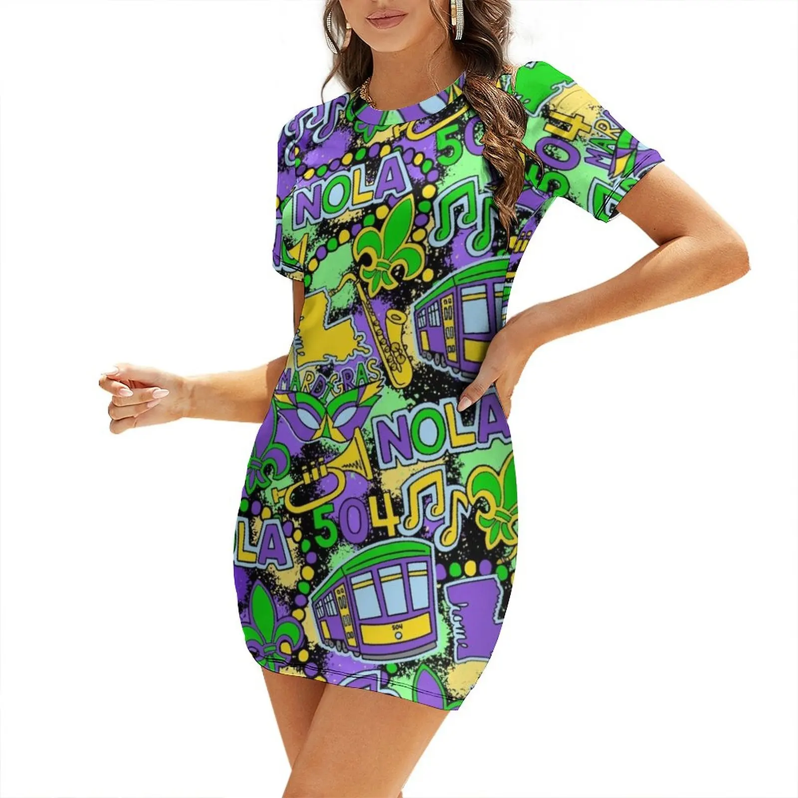 

Mardi Party Short-Sleeved Dress evening dresses luxury 2026 Dress vintage Woman clothing
