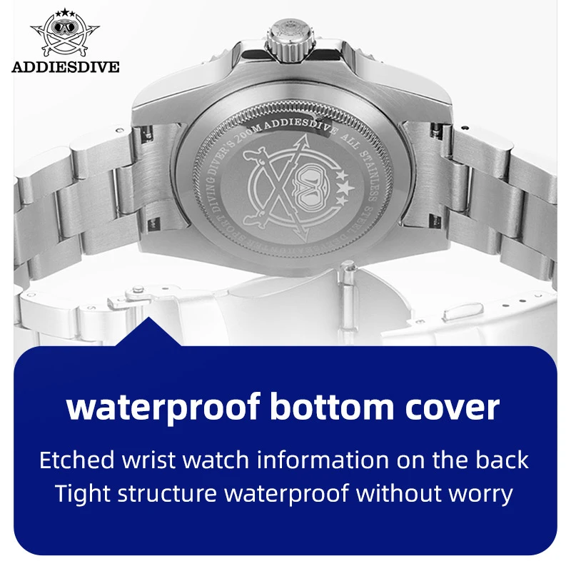 ADDIESDIVE Men Watch Luxury 316L Stainless Steel Blue luminous Auto Date Quartz Watch 200m Waterproof Diving Casual Reloj Hombre