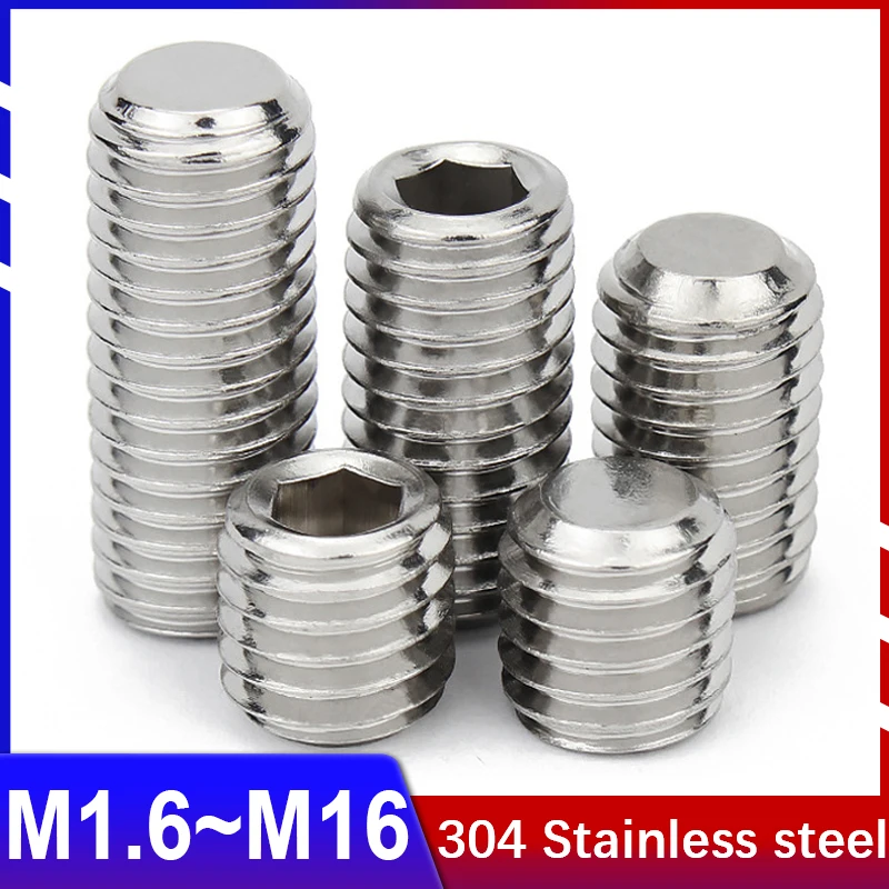 

M1.6~M16 Headless Hexagon Socket Machine Rice Screw Concave End Set Screw Kimi Top Wire Flat Head 304 Stainless Steel Stop Screw