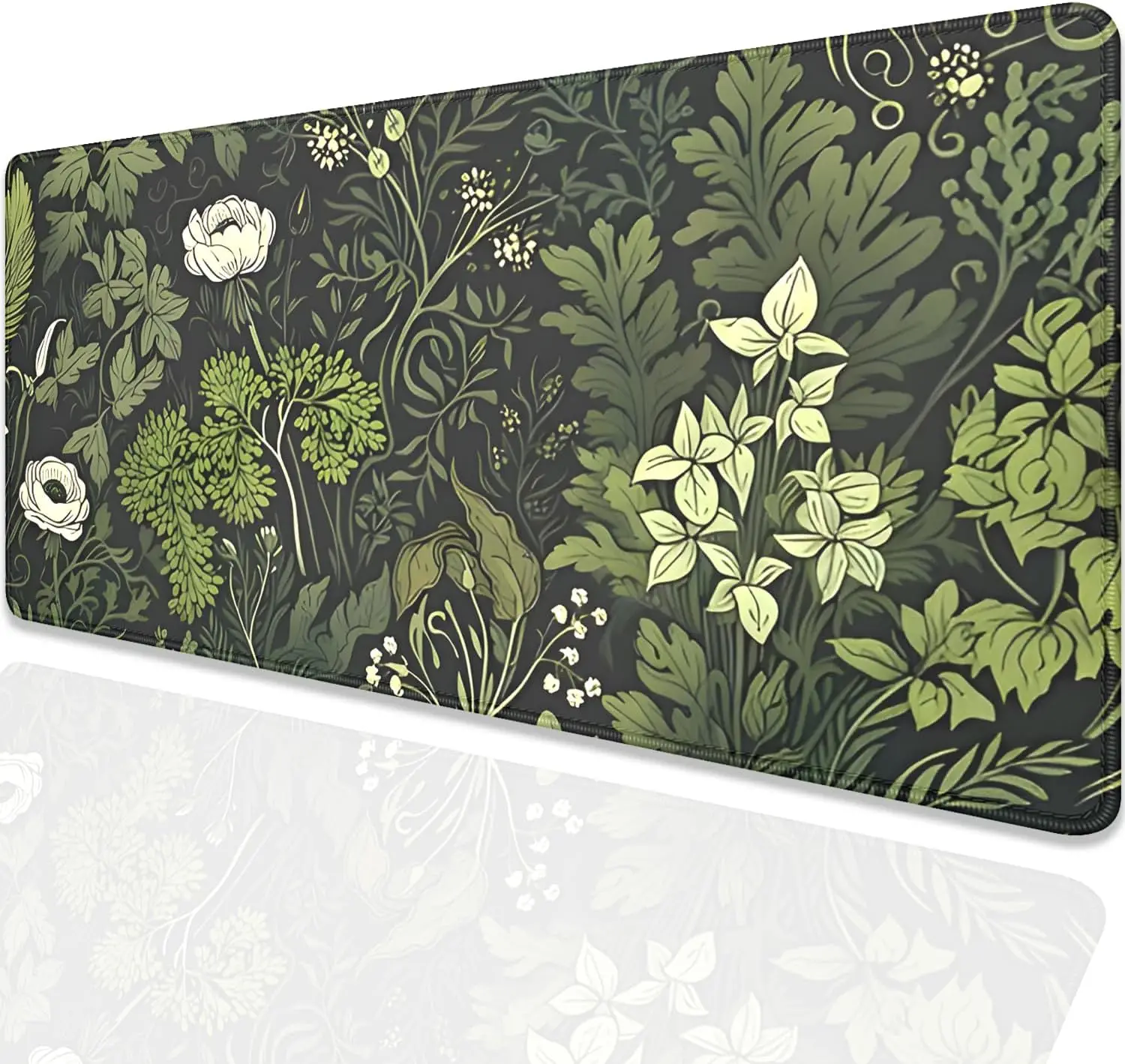Vintage Green Floral Gaming Mouse Pad, Botanical Leaf White Flower Print Smooth Edge Non Slip Mat for Gamers Office Home Mouse