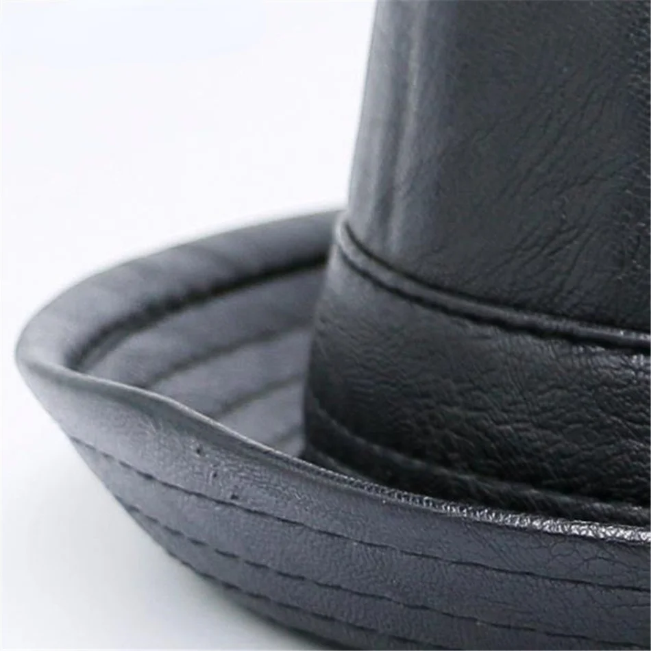 New Fashion Men Black Leather Trilby Hat Male Fedora Cap Retro Women Autumn Brand Porkpie Caps Men\'s Vintage Jazz Hats