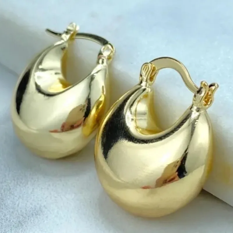 Classic Hand Carved Geometry Hoops Women's Earrings Golden Color Metal Daily Wear Party Jewelry Anniversary Gift