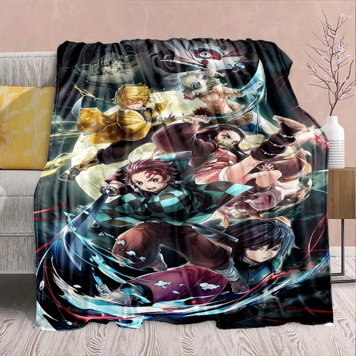 Demon Slayer Anime Flannel Blanket - Soft Warm Perfect for Sofa, Bedding Camping Travel Office Home Decor -QJY