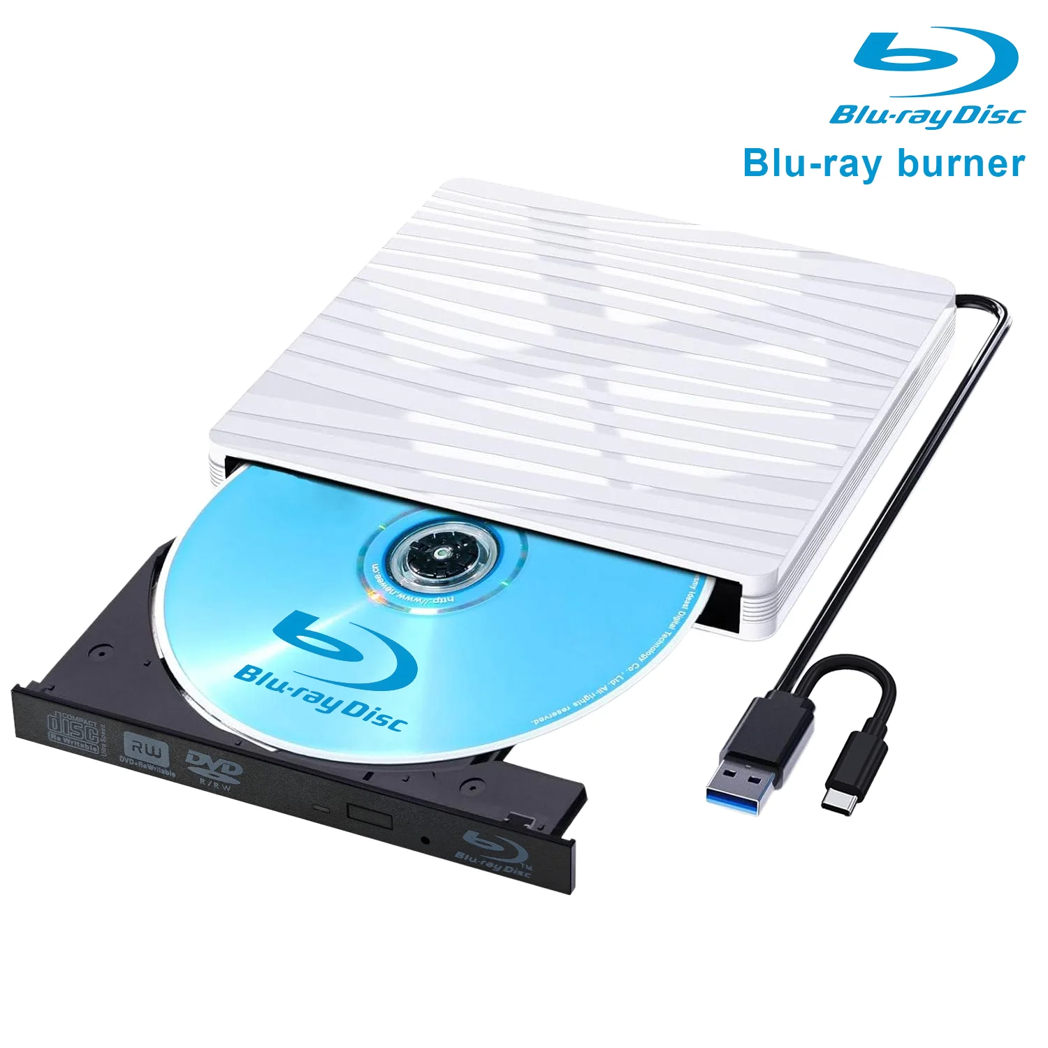 External Blu Ray Drive, USB 3.0 & Type-C 3D Blu-ray Burner Player,DVD/CD/BD Reader Writer Optical Drive for Laptop Desktop PC image 3