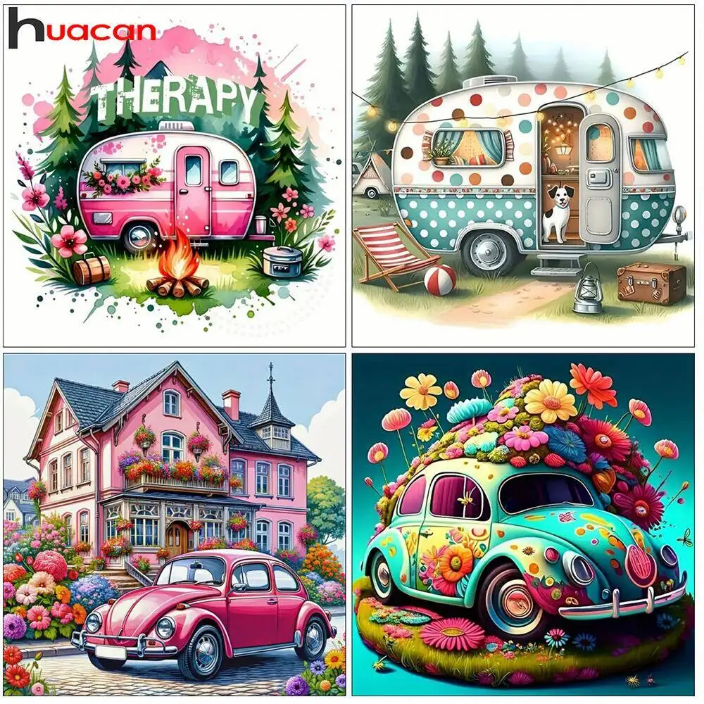 Huacan Car Diamond Paintings Pictures Landscape Diamond Mosaic 5d Cross Stitch Complete Kit Wall Decor Living Room