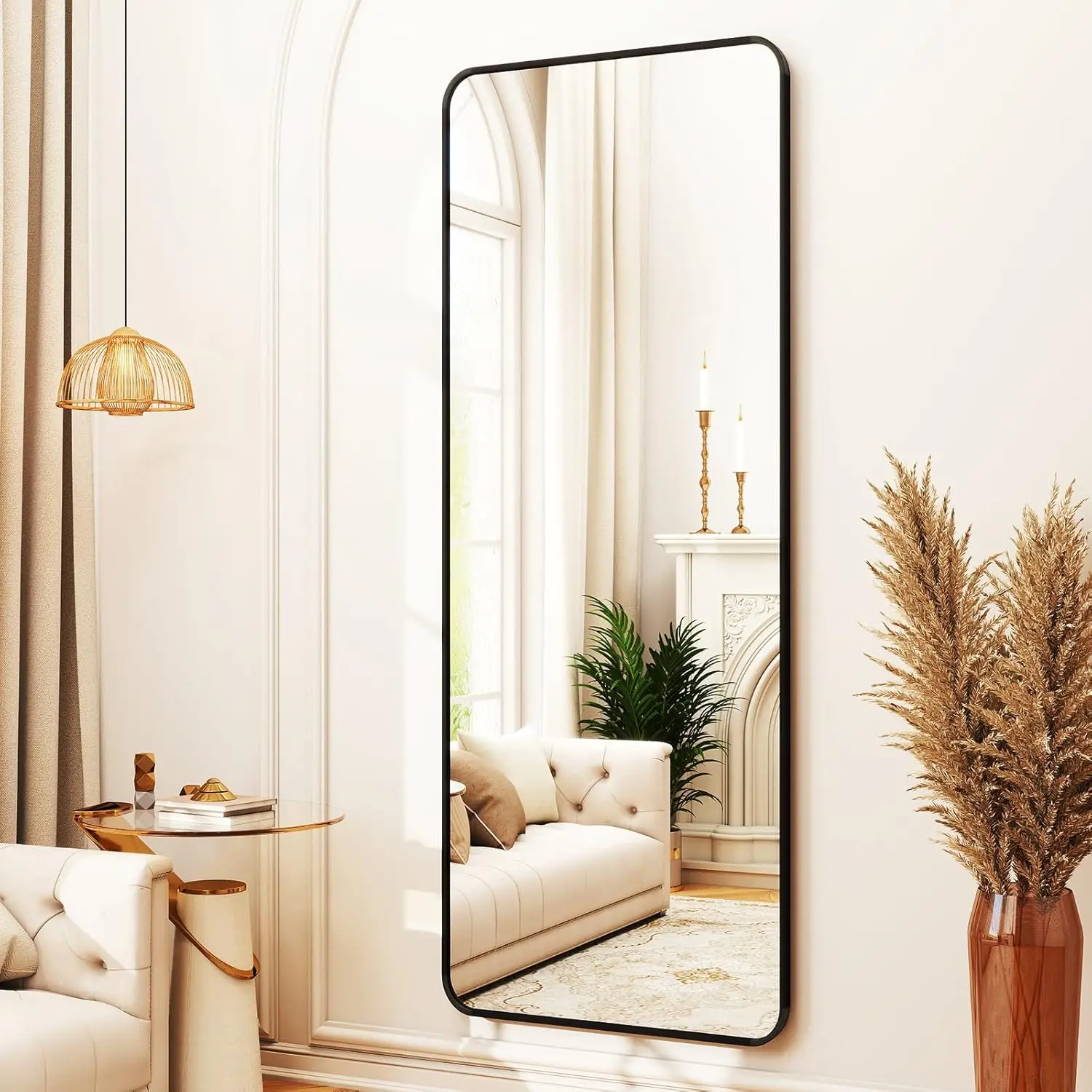 Full Length Mirror, Large Floor Mirror with Rectangle Rounded Corners, Wall Mirror for Full Body, Mirrors for Wall