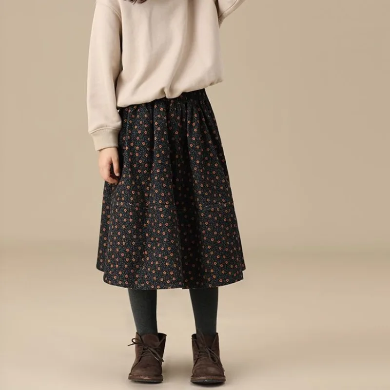 

Children Parent Child Retro Style Spring Applicable Skirt Winter New Vintage Floral Elastic Waist Short Skirt for Kids