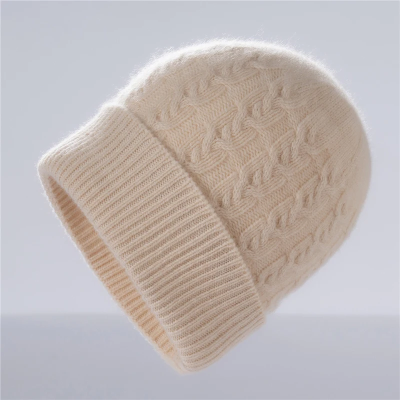 High-End 100% Cashmere Wool Hat Knitted Winter Double-Layer Thickened Warm Ear Protection Fashionable Versatile Winter Cap