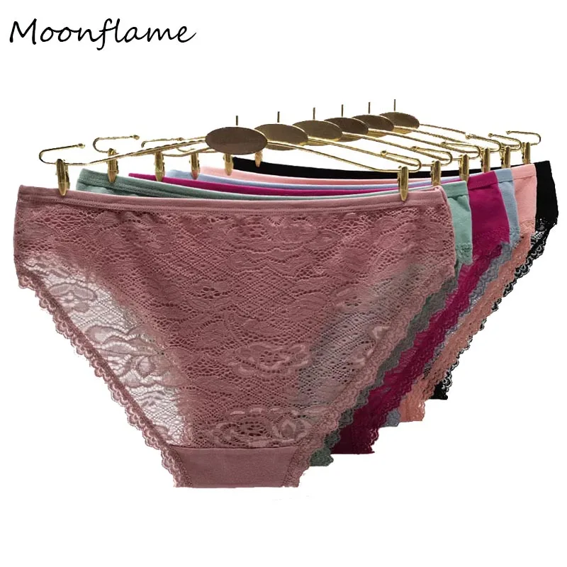 

MOONFLAME New Arrival Briefs Ladies 5 pcs/lots Solid Color Sexy Lace Underwear For Cotton Women's Panties