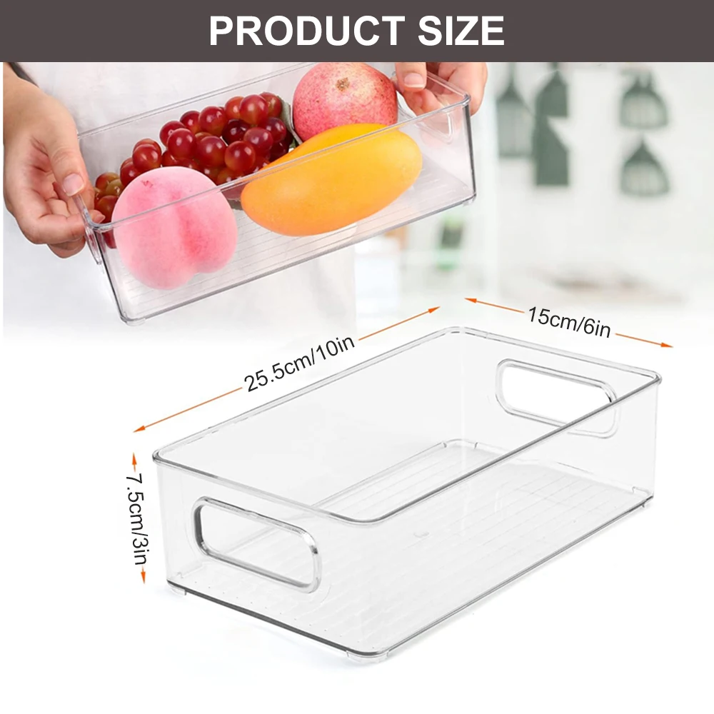 Drawer Organizer Bin Clear Stackable Fruit Food Jars Book Cosmetic Jewelry Storage Box Transparent Fridge Storage Bin Containers