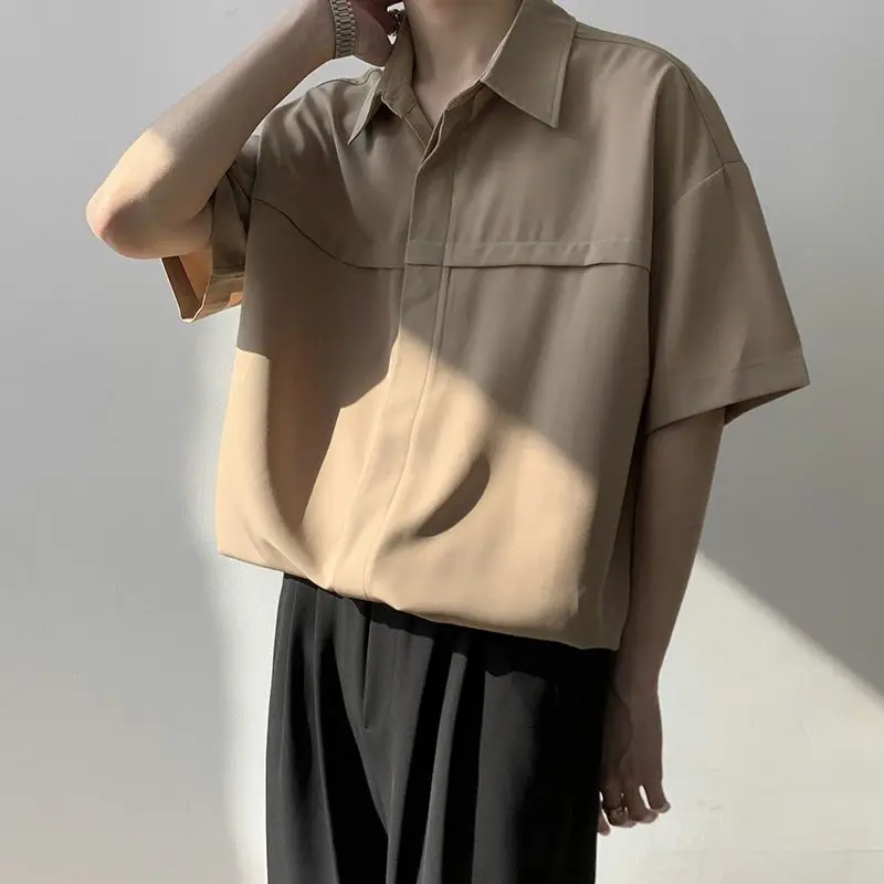 Summer Ice Silk Short-sleeved Men's Korean Style Slim Thin Light-cooked Top Casual High-end Drooping Half-sleeved Shirt