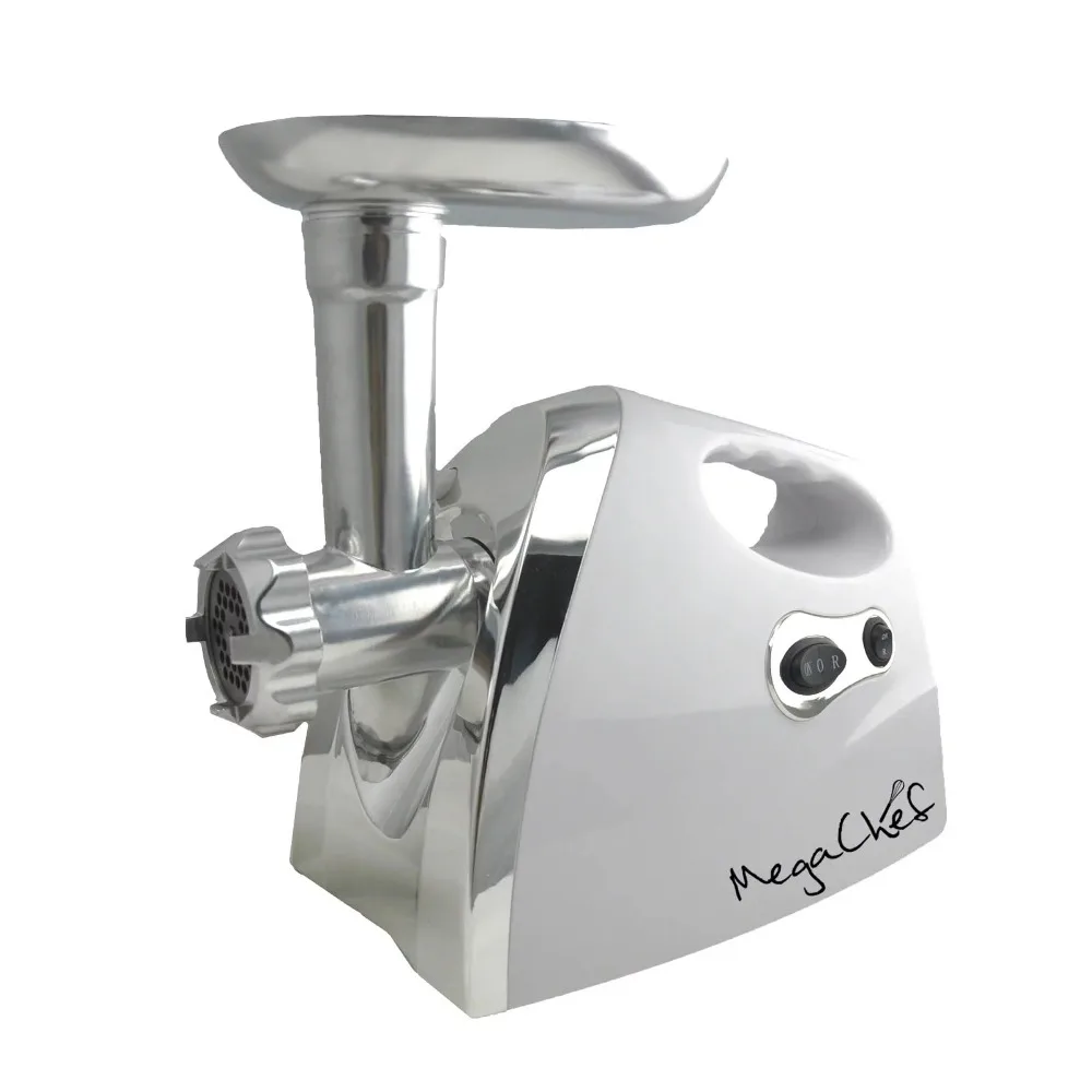 

1200 Watt Powerful Automatic Meat Grinder for Household Use, White, with 1 Food Pusher Hopper Plate, Sausage Attachment