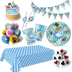 Disney Alice Wonderland Birthday Theme Decorations Princess Backdrop Disposable Tableware Baby Shower Kids Party Supplies Gift