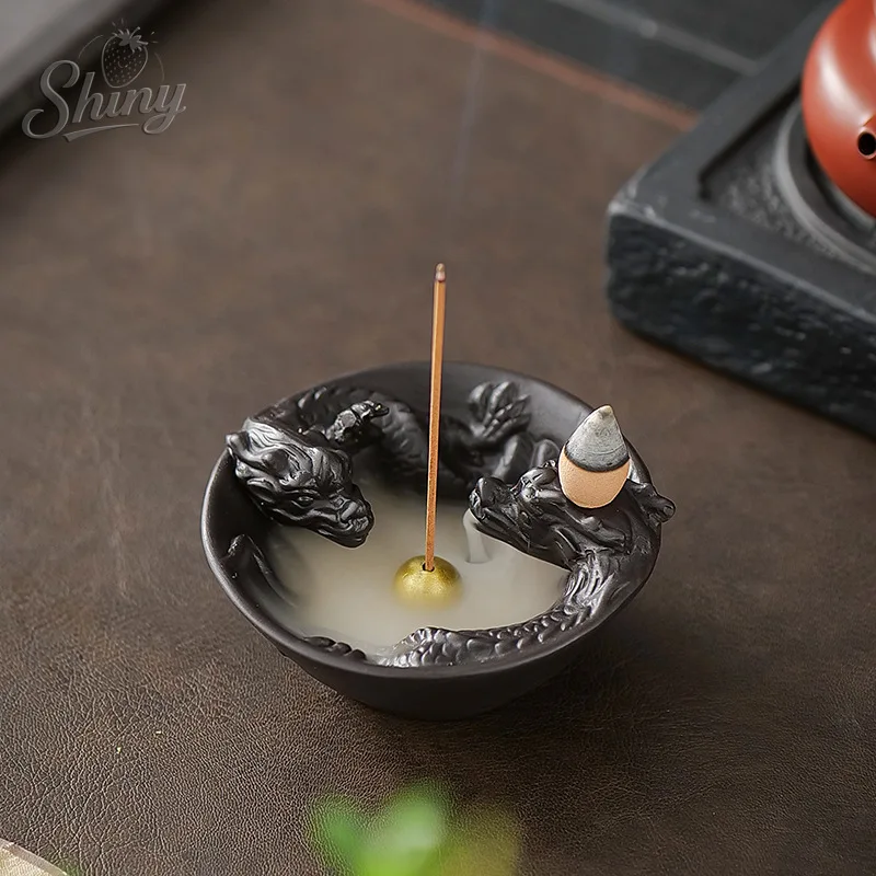 

Ceramic Double Dragon Play Beads Inverted Incense Alabaster Incense Burner Incense Plug Desktop Decorations Ornaments