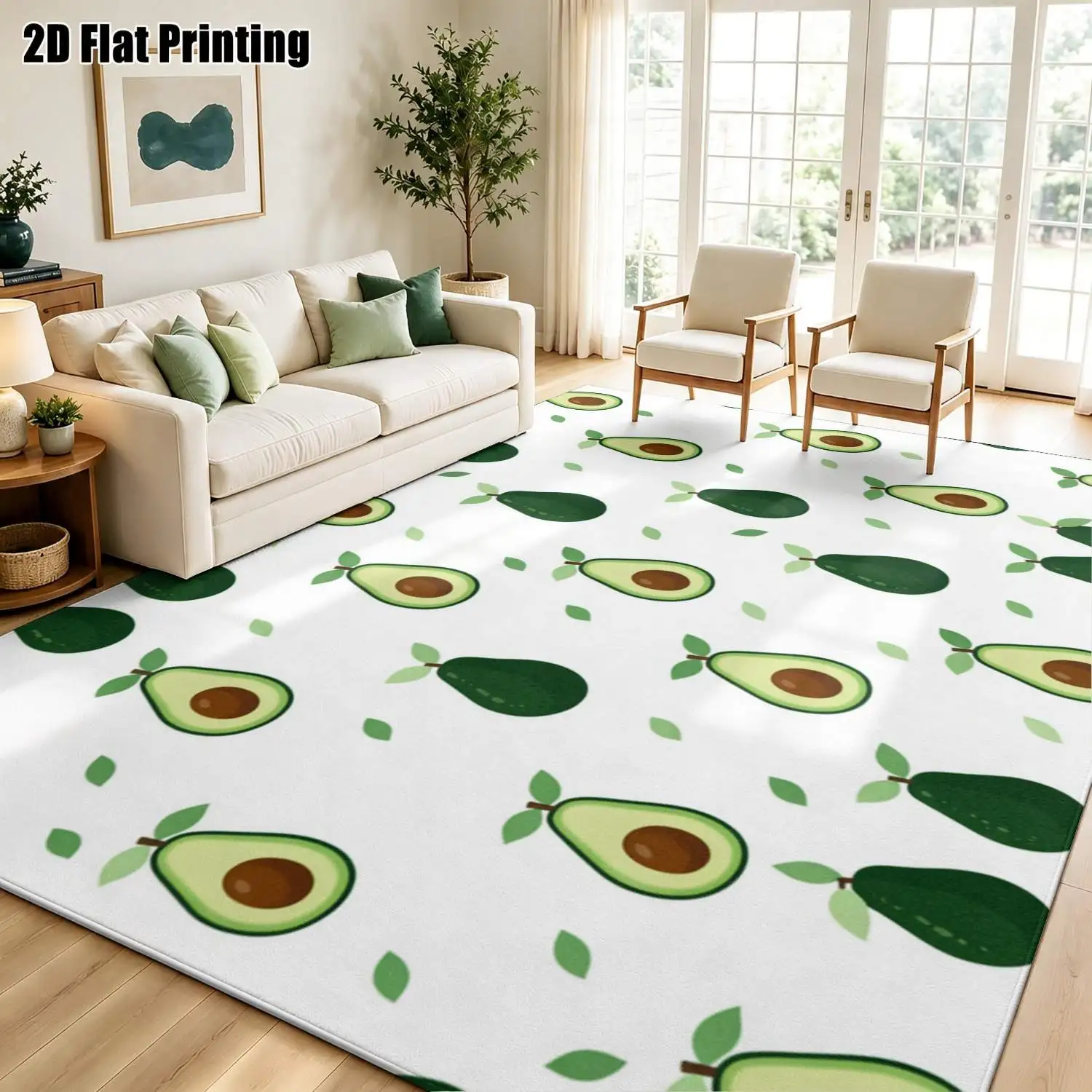 1Pc 2D Printed Avocado Pattern Nordic Carpet, Instagram-Inspired Floor Mat, Modern Minimalist Home Decor Rug, Multi-Size, Machine Washable, for Entryway, Dining Room, Foyer, Bedroom, Study, Living Room