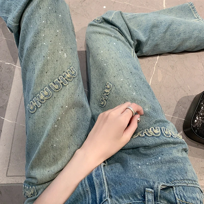 

Облегающие лоскутные джинсы с высокой талией, длинные прямые брюки, повседневные свободные утягивающие джинсы длиной до пола, весеннее новое поступление, женские джинсы