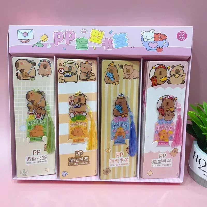 New 4Pcs/Set Capybara Bookmarks with Tassels Cartoon Bookmark Student Teacher Stationery School office Supplies birthday gift