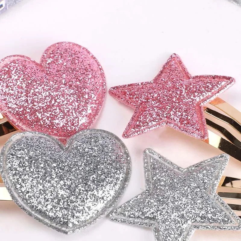 Oaoleer 6Pcs/set Cute Crown Glitter Hair Clips For Baby GirlsGold Silver Star Love Heart Hairpin Barrettes Kids Hair Accessories