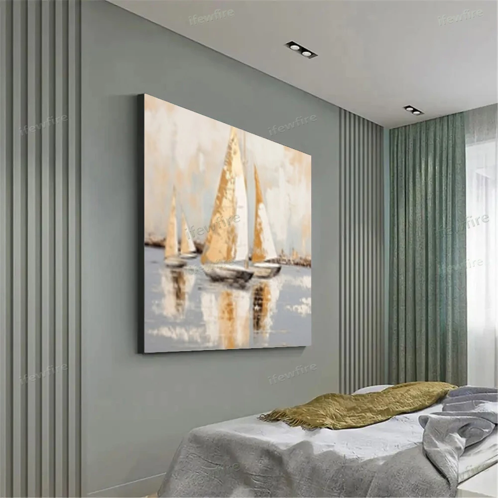

Handmade Modern Oil Painting Nordic Abstract Wall Art Picture Gold Leaf Gilt On Canvas Poster For Home Hotel Living Room Decor