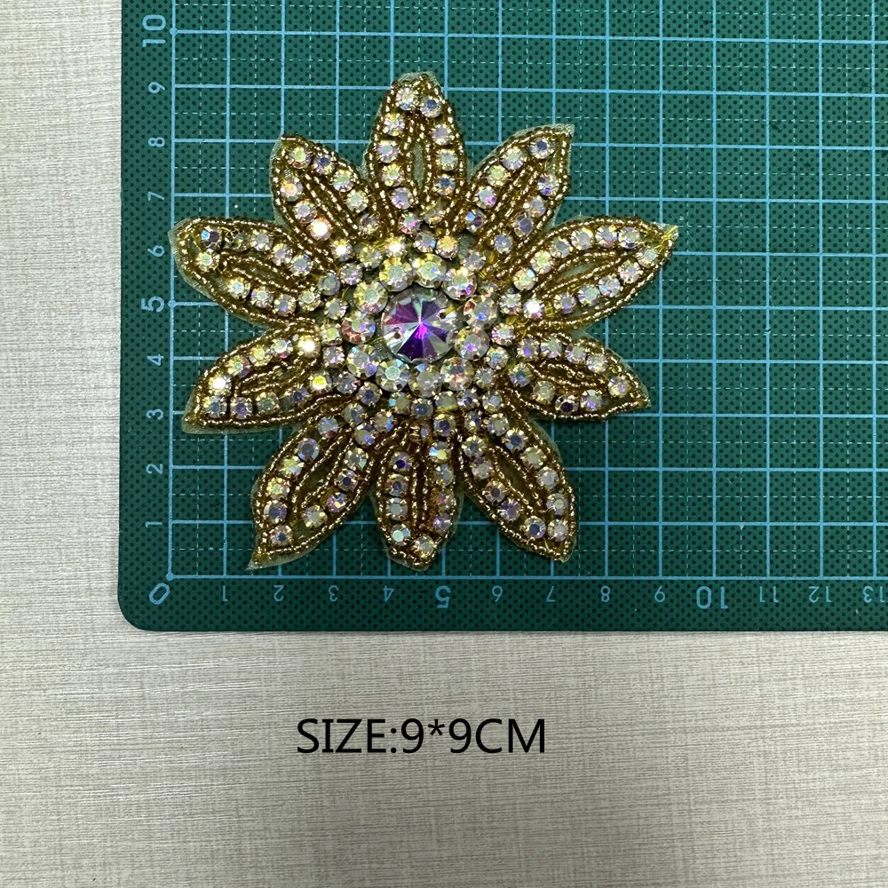 1PCS Rhinestone Flower Applique Patches Iron On/Sew On Wedding Dress Accessories for Clothes Decoration