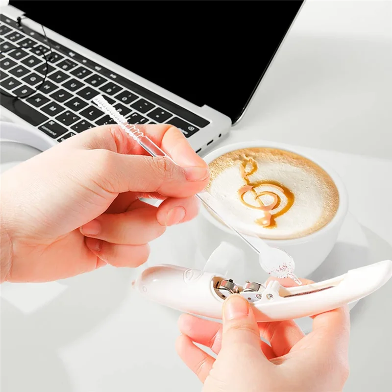 Electrical Latte Art Pen for Coffee Cake Spice Pen Cake Decoration Pen Coffee Carving Pen Baking Pastry Tools White