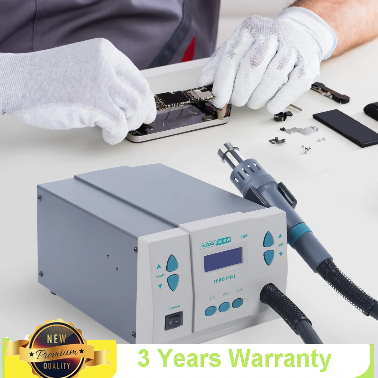 

CNCEST Бессвинцовый цифровой фен + три воздушные сопла + кронштейн Электроинструменты с точным контролем температуры и настройкой пароля